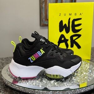Zumba fitness air stomp classic Black leather sneakers Multicolor Logo NEW 5